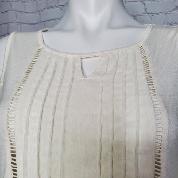 A.Moon Cold Shoulder Sheer Sleeve Cream Top Size S - Picture 5 of 9